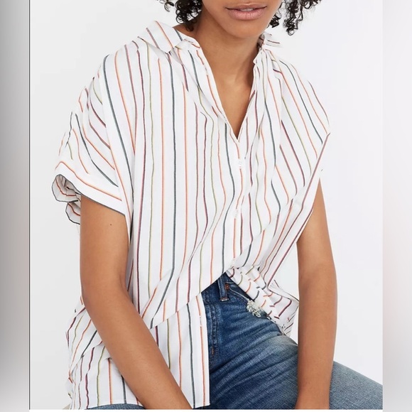 Madewell Central shirt on Sadie stripes, Medium, flawed - Picture 1 of 9